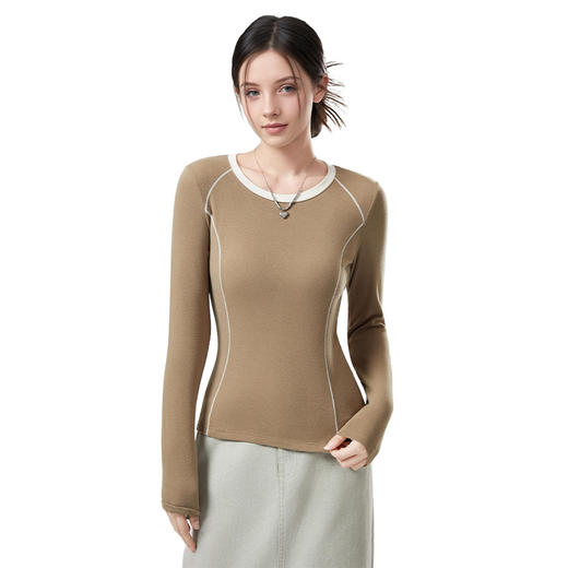 「自」全新升级【铂金会员119/天猫159/差价40】(20112)洛诗琳圆领正肩长袖上衣2025新款秋冬纯色可外穿保暖打底衫 商品图4