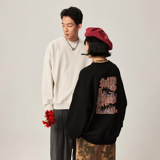 NPC潮牌重磅430g古文贴布印花卫衣男国风古韵新款休闲NP47ST23 商品图2