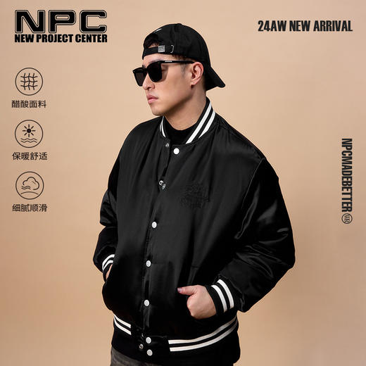 NPC潮牌醋酸90白鸭绒字母刺绣棒球服羽绒服男夹克立领新NP48DJ20 商品图0
