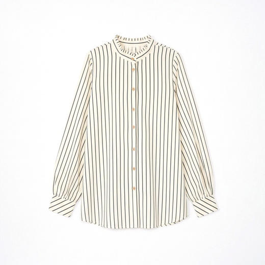 谜底条纹衬衫长袖2026春季新品优雅浪漫全棉廓形衬衣女265MC5023 商品图4