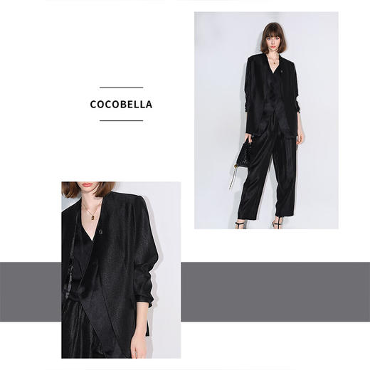 COCOBELLA设计感拼接人丝无领西装女早秋通勤休闲气质外套SI533B 商品图1