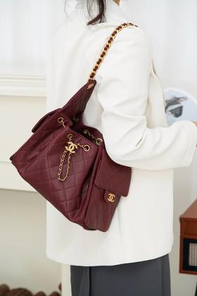 香奈儿25A 25BAG嬉皮购物包小号 酒红色 荔枝纹 （LZ）