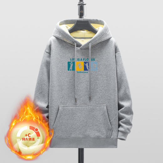 GXG男装【篮球少年】冬季时尚抽绳舒适百搭男式连帽加绒卫衣K&C 商品图3