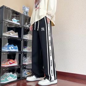 D121572简约百搭织带拼接休闲卫裤男女同款