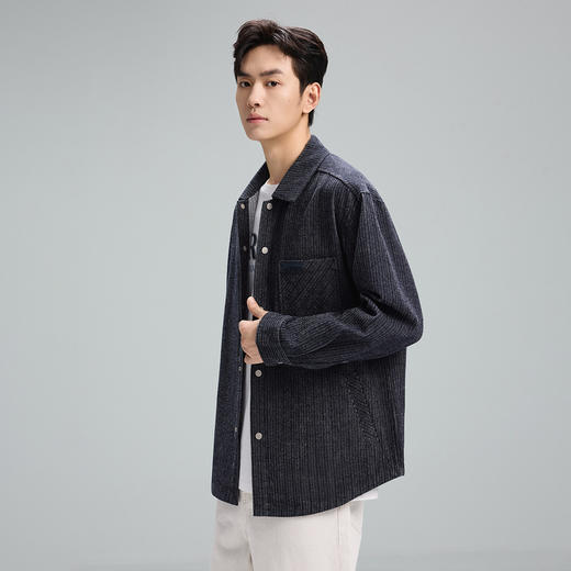 GXG男装【含莱赛尔】25秋季复古条纹肌理日常通勤男式翻领夹克K&C 商品图1