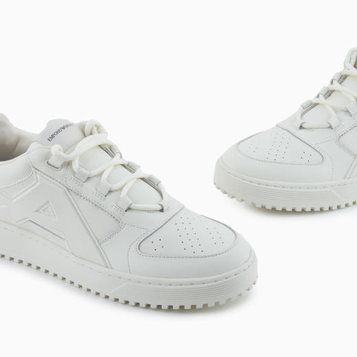 EMPORIO ARMANI 阿玛尼 男士EA徽标皮革休闲运动鞋 白色 EM003670 AF19554 U0011 商品图5