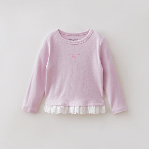 马克珍妮花边蝴蝶结女童软弹针织长袖T恤 宝宝上衣春装新款560083 商品图1