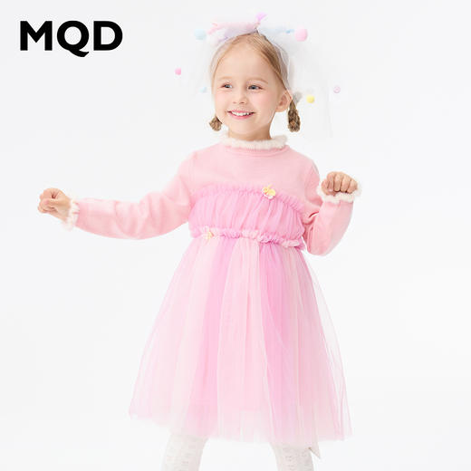【秒】【MQD】女小童冬季优雅时尚网纱拼接长袖连衣裙 商品图2
