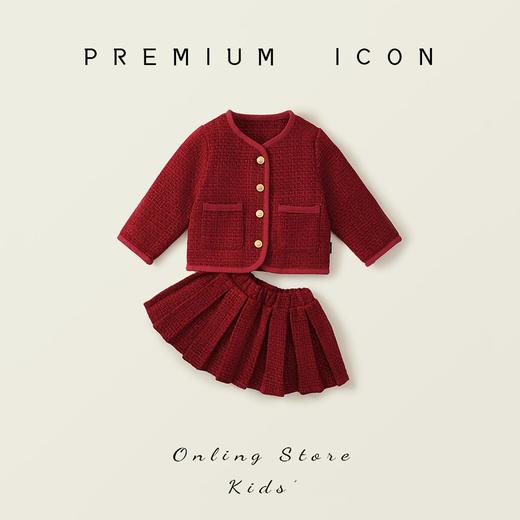 Hania2026年新年 女童夹棉加厚红色拜年服秋冬新款中小童韩版上衣百褶裙两件套90-140★ 商品图1