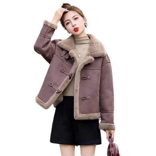 丁摩皮毛一体羊羔毛厚外套女冬2025新款小个子短款仿鹿皮绒机车服上衣ALW9937 0 商品图4