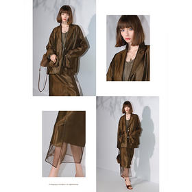 COCOBELLA奢感珠光华丽人丝半身裙网纱拼接不规则开叉裙装HS3040-3