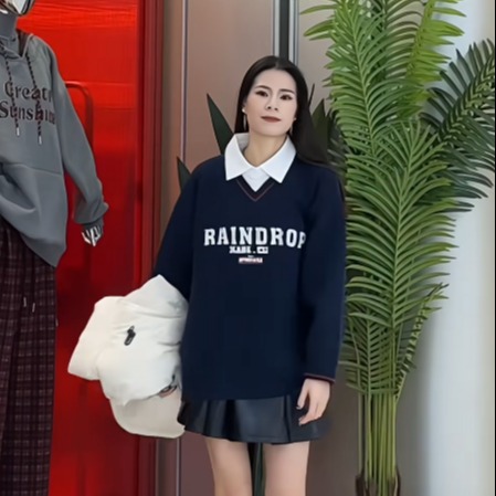 NC假两件翻领毛织上衣50924（蓝）冬季954011000321