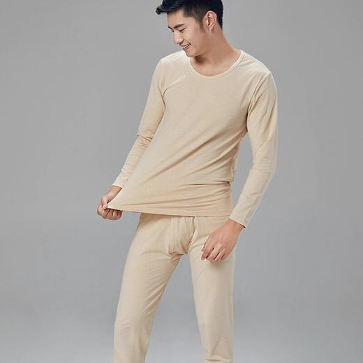 【男士薄款秋衣/秋裤】95%棉 5%氨纶，素道有机彩棉-男士秋冬保暖套装（基地直发-申通包邮），来自敦煌，品牌：素道【合作生产，公平贸易】 商品图1