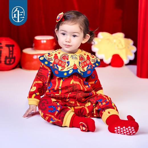 年衣婴童哈衣爬服冬款宝宝男女童连体衣中式新年马上有福哈衣 商品图1