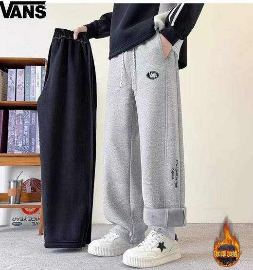 D121573男女同款松紧腰侧边字母加绒加厚奥粒绒百搭休闲裤卫裤 商品图0