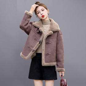 丁摩皮毛一体羊羔毛厚外套女冬2025新款小个子短款仿鹿皮绒机车服上衣ALW9937 0