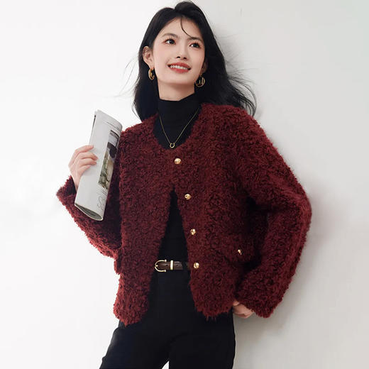 西遇小香风外套女冬季新款气质仿羊羔毛皮毛一体短外套SS051964 商品图0