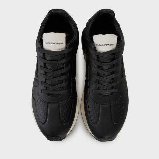 EMPORIO ARMANI 阿玛尼 男士字母徽标皮革休闲运动鞋 黑色 EM003740 AF19726 MC005 商品图3