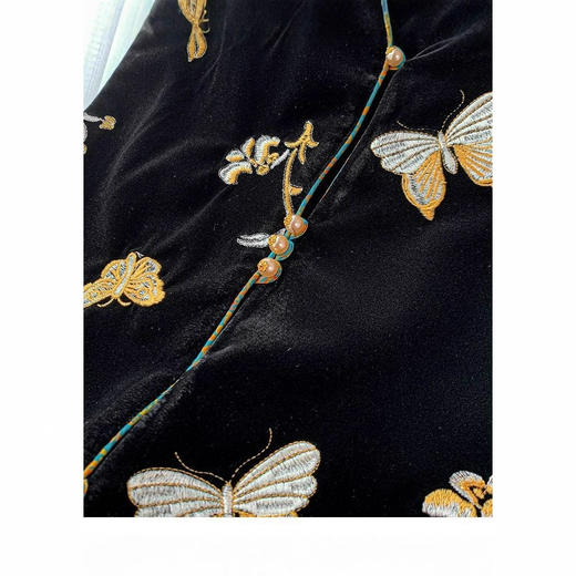 丁摩 新中式国风高端丝绒马甲女装秋季黑色宋锦拼接时尚上衣5ZF-8364 商品图2