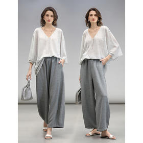 COCOBELLA细闪银葱针织衫女夏宽松遮阳T恤慵懒风V领罩衫TS3196