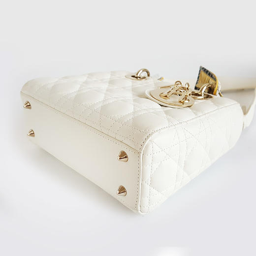 【95新】Dior迪奥Lady Dior手袋白色金扣徽章肩带四格戴妃手提单肩包女士111225AK03 商品图8