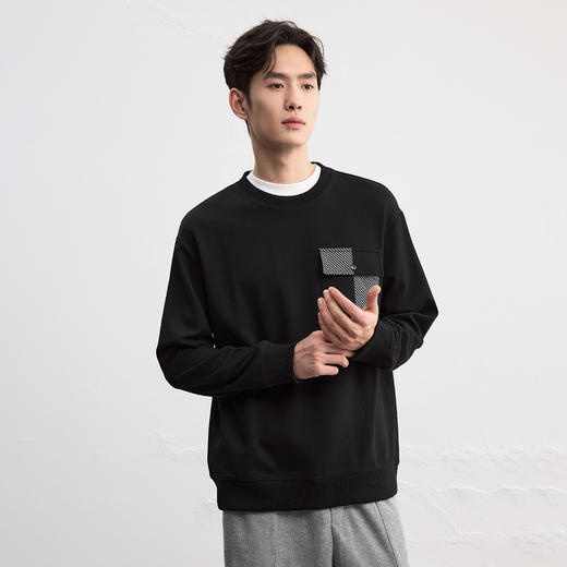 GXG男装25秋季时尚撞色口袋潮流舒适日常休闲宽松男式圆领卫衣K&C 商品图3
