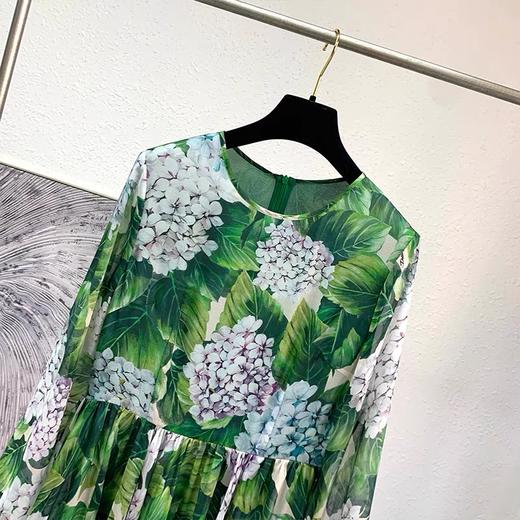 「断码清仓」植物花卉艺术感收腰长袖真丝仙女裙 L码 ZFYY187 商品图1