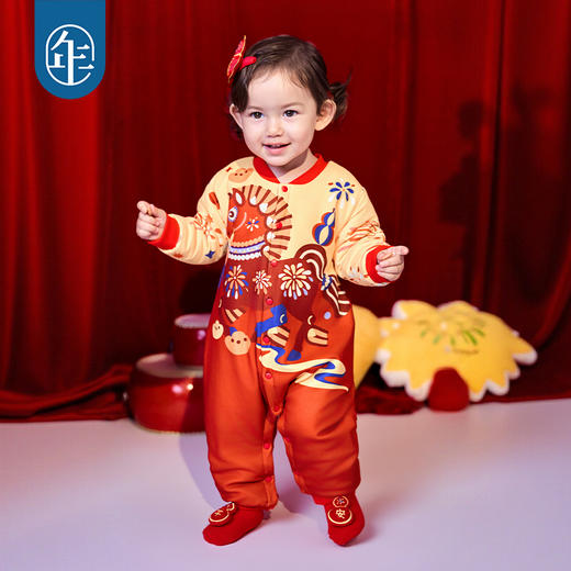 年衣婴童夹棉哈衣爬服冬款宝宝男女童连体衣中式马上顺夹棉哈衣 商品图1