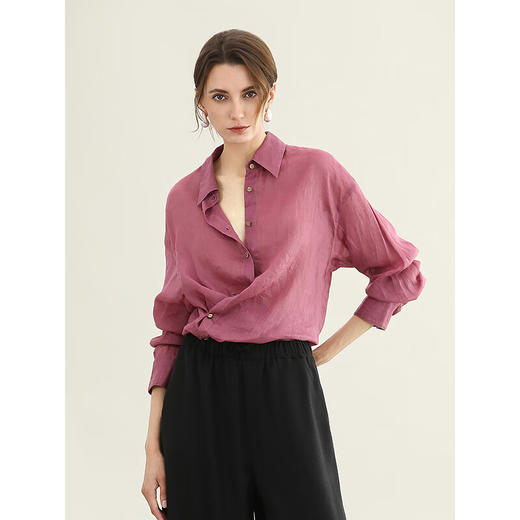 【秒杀】COCOBELLA[100%苎麻]树莓红古法染色衬衫女轻薄衬衣SR0058-2 商品图2