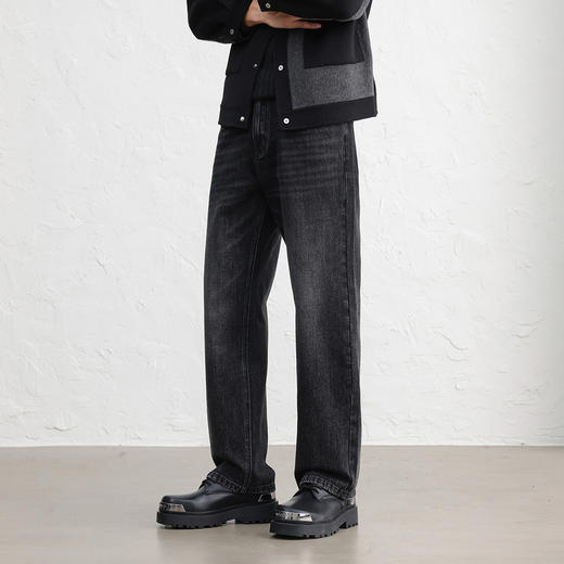 GXG男装25秋季弹力舒适半松紧腰百搭宽松日常通勤直筒男式牛仔裤K&C 商品图1