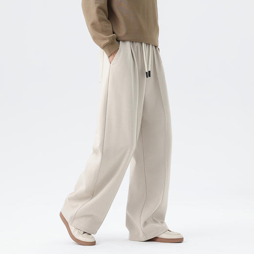 GXG男装25秋季时尚松紧腰系绳简约纯色百搭宽松直筒男式休闲裤K&C 商品图2
