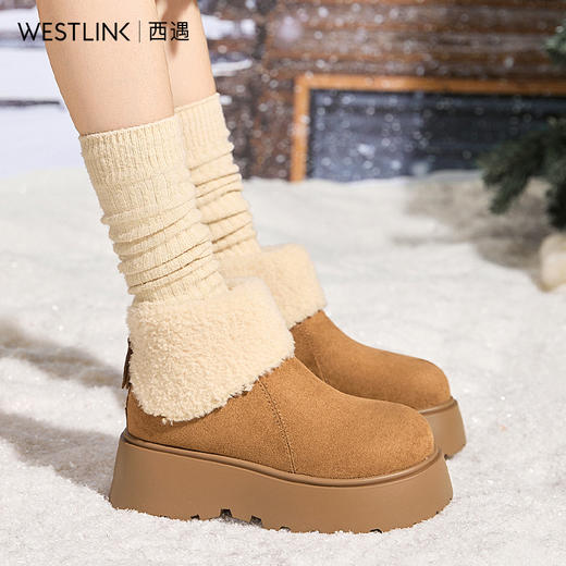 西遇厚底雪地靴女冬季新款小个子毛毛靴加绒保暖增高短靴V2457346 商品图1
