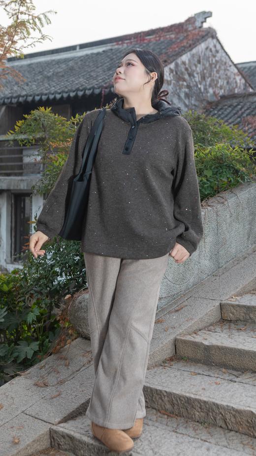 一周发货【满天星羊毛混纺卫衣】加绒连帽亮片，可机洗，亮片手工缝纫固定不易掉，简约款式，保暖细密短绒，慵懒百搭，宽松加厚，长袖套头款，穿脱方便，面料:5%羊毛12%锦纶12%晴纶3%氨纶68%聚酯纤维 商品图8