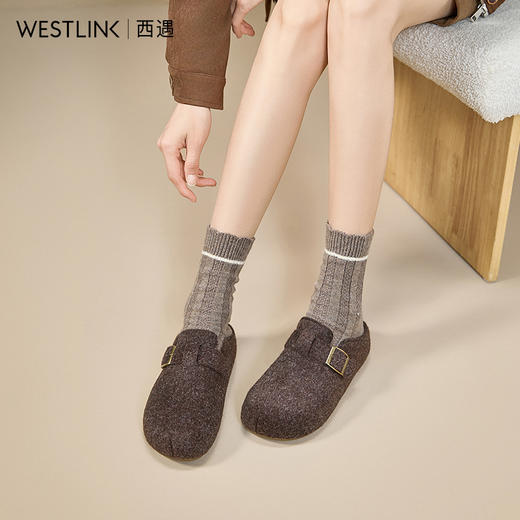 西遇保暖内增高毛毛勃肯鞋女冬季外穿厚底半拖一脚蹬穆勒鞋子V0057364 商品图1