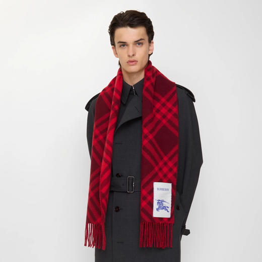 BURBERRY 巴宝莉 中性马术骑士徽标格子标签羊绒围巾 格子 8116876 A1308 商品图6