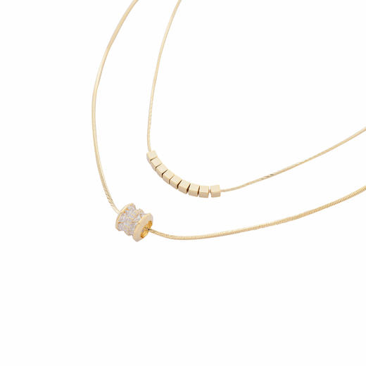 三彩2025新款轻奢锆石路路通双层锁骨链项链几何方块个性简约时尚 商品图3