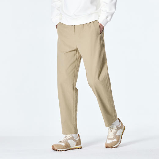 GXG男装秋季时尚简约纯色舒适松紧腰头直筒裤男式系绳休闲长裤K&C 商品图7