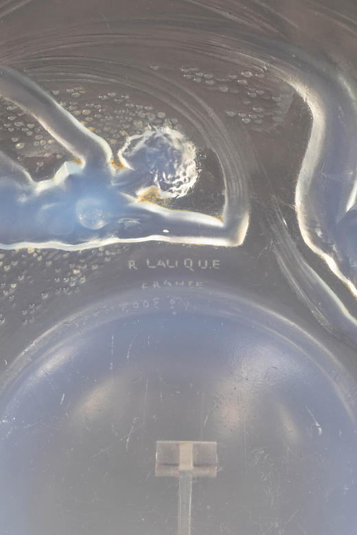 独角鹿西洋古董1921年法国顶级水晶工坊莱俪LALIQUE设计出品「ONDINES 水之精灵」主题浅蓝色欧泊水晶盘 商品图6