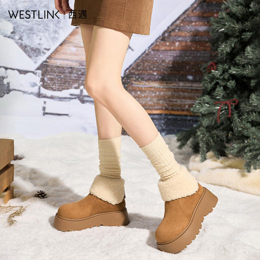 西遇厚底雪地靴女冬季新款小个子毛毛靴加绒保暖增高短靴V2457346 商品图3