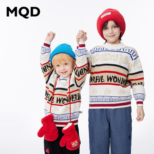 【秒】【MQD】男童冬季时尚满版提花拼接半高领针织衫 商品图0