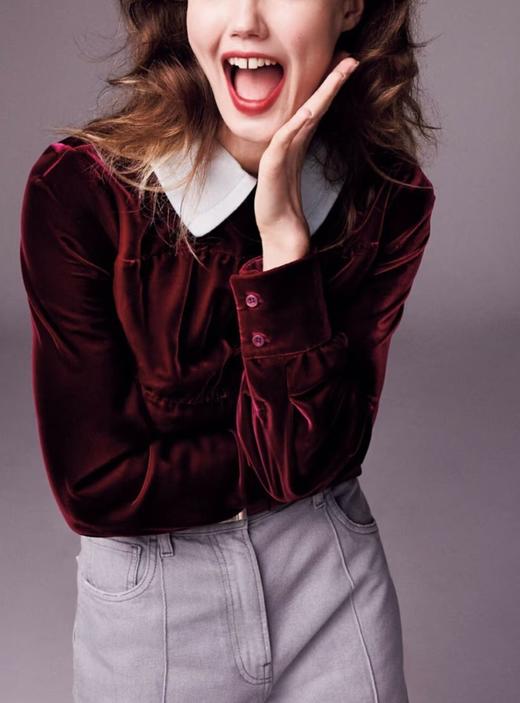 女款可拆卸领丝绒上衣ho020 商品图3