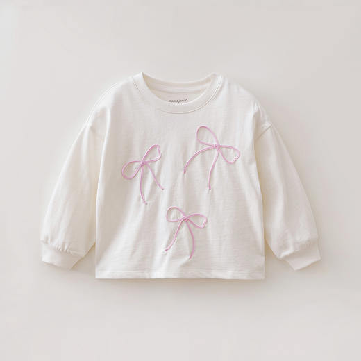 马克珍妮甜美蝴蝶结女童柔软小棉T恤2026年春装新款560125 商品图3