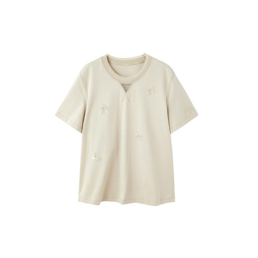 谜底珠片花朵T恤短袖2026年春季新品网纱拼接H型精致女261MT0239 商品图4