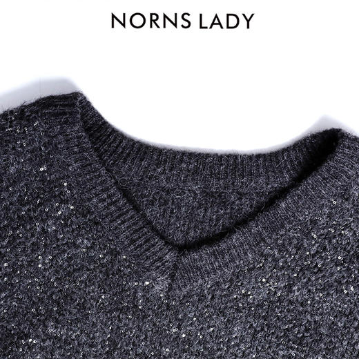 NORNS LADY诺恩 V领针织衫女宽松珠光亮片百搭毛衣 H25SF80970 商品图3