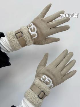 D121520加绒加厚款女士冬季麂皮+羊羔绒触屏手套