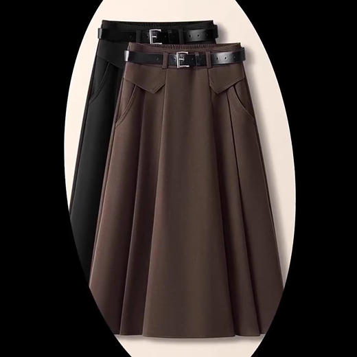 【柔软亲肤质感❗️适合各种腿型】咖色2025年秋冬新款高腰A字半身裙显瘦百搭黑色赫本风中长伞裙。jb 商品图1