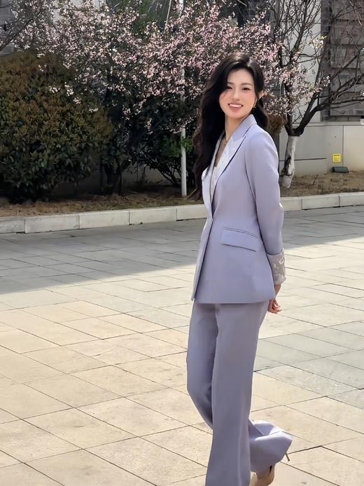 法小曼*子珍/紫色新中式套装时尚播音主持人西装缎领国风年会职业装高级FYCP035 商品图2
