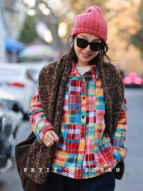 PETIT SCHAN小闪 CLO#995 Colorful 五颜六色 手工拼接印度棉百家布3M黑科技高效暖绒绗棉格纹衬衫外套