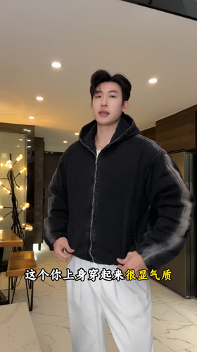 31078SDSA男士秋冬新款痞帅男装美式复古水洗连帽牛仔棉服外套百搭时尚