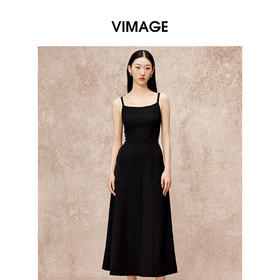 VIMAGE纬漫纪时尚露背基础款简约吊带黑色连衣裙秋新款V2277804
